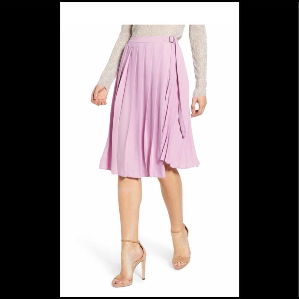 Leith Asymmetrical Pleated Faux Wrap Skirt